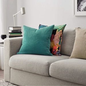 Set 2 EUC IKEA Gullklocka Chenille Throw Pillow Covers. Yellow and Aqua.